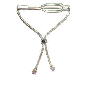 Vintage Swank Silver bolo style slide chain tie bar clip with black stone